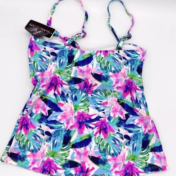 Tankini Swimsuit Top Size 8 Island Escape Created for Macy's Purple Blue Floral - Picture 2 of 3